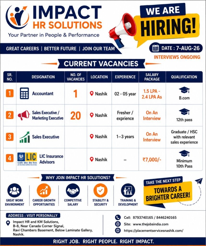 Current Vacancies - Placement Services in Nashik